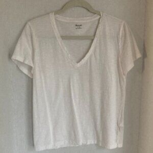 Madewell White T-Shirt M Cotton Short Sleeve V Neck